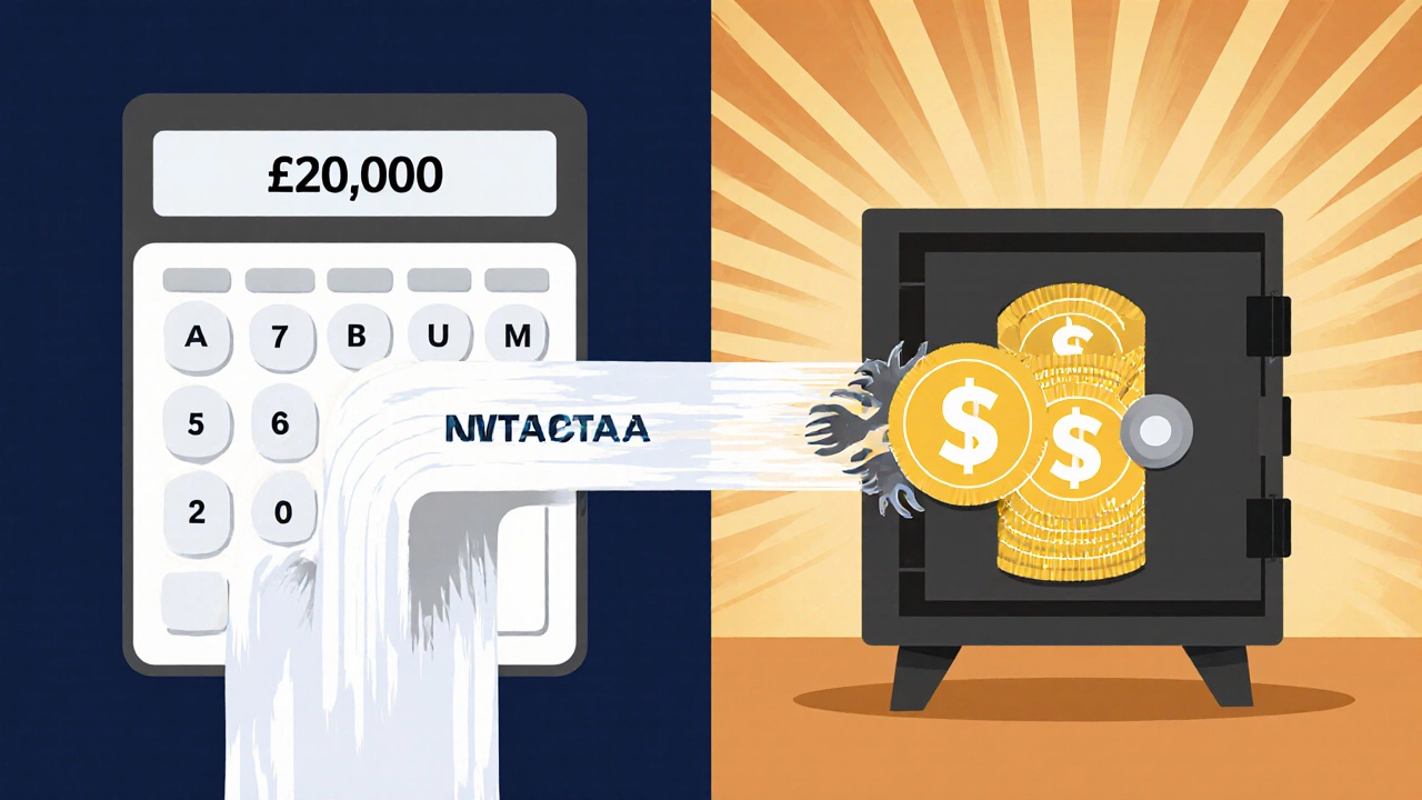 Split-screen showing after-tax income flowing into a tax-free ISA vault with golden growth rays.