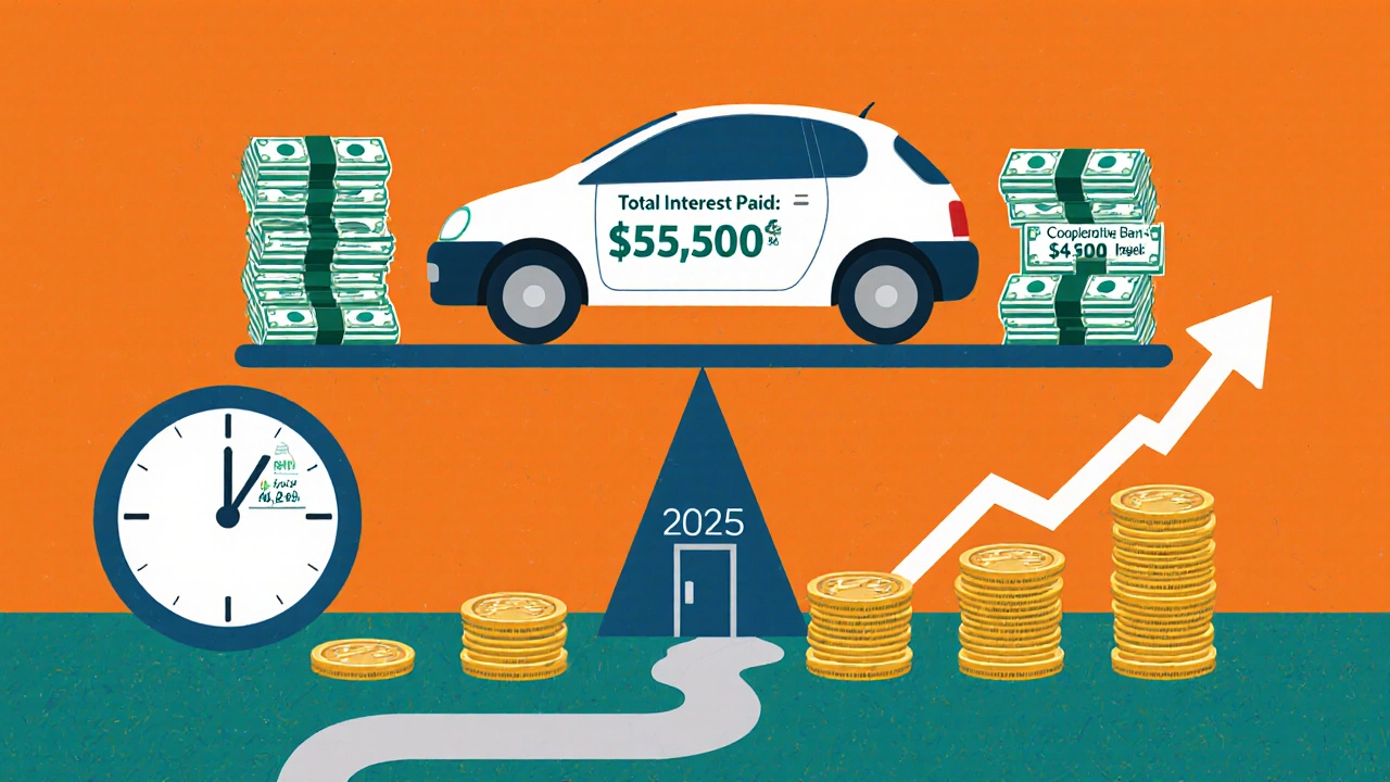 A car on a scale showing interest savings between big banks and low-rate lenders in New Zealand, with a &#039;Lock In Now&#039; message.