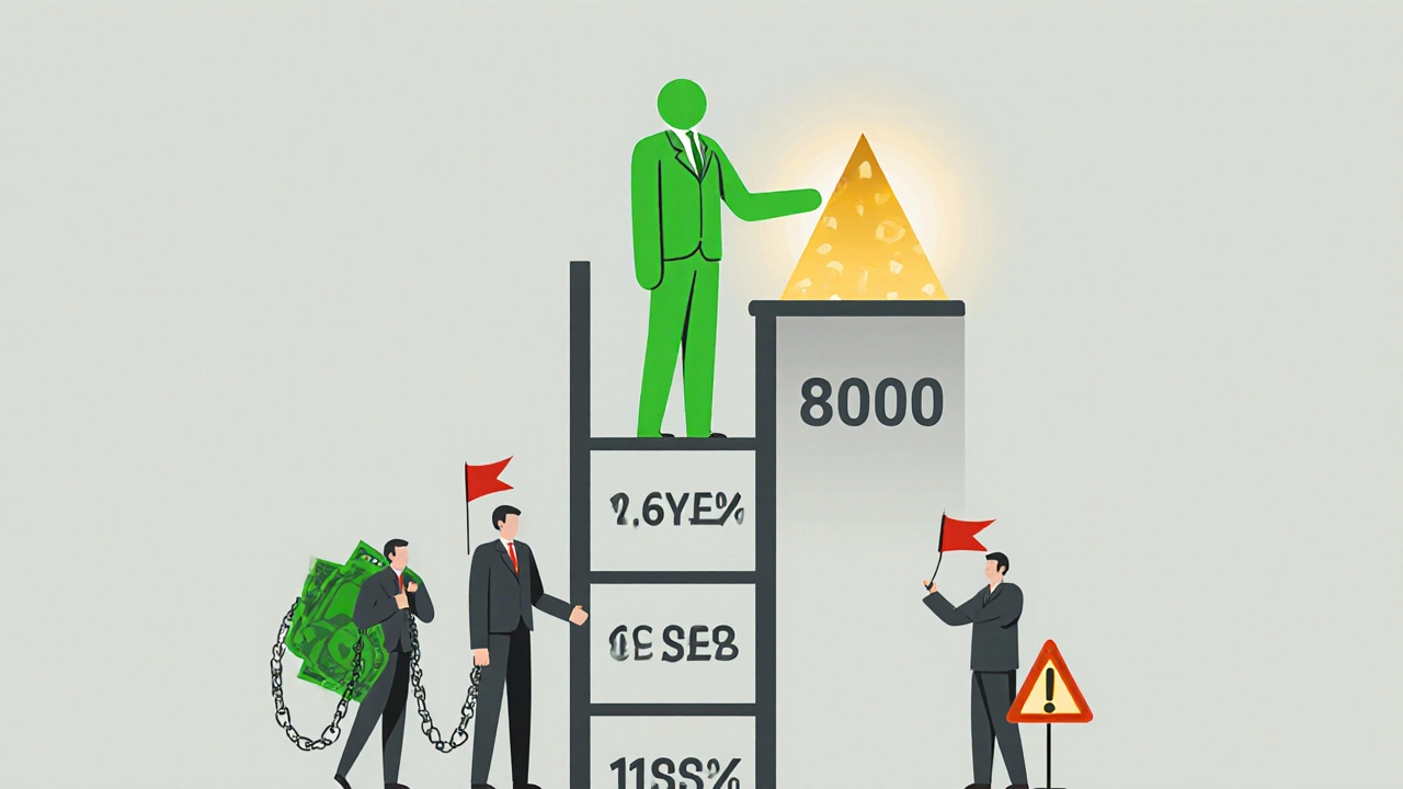 A vertical credit score ladder with a figure at 800, the optimal point, while higher scores remain unoccupied.