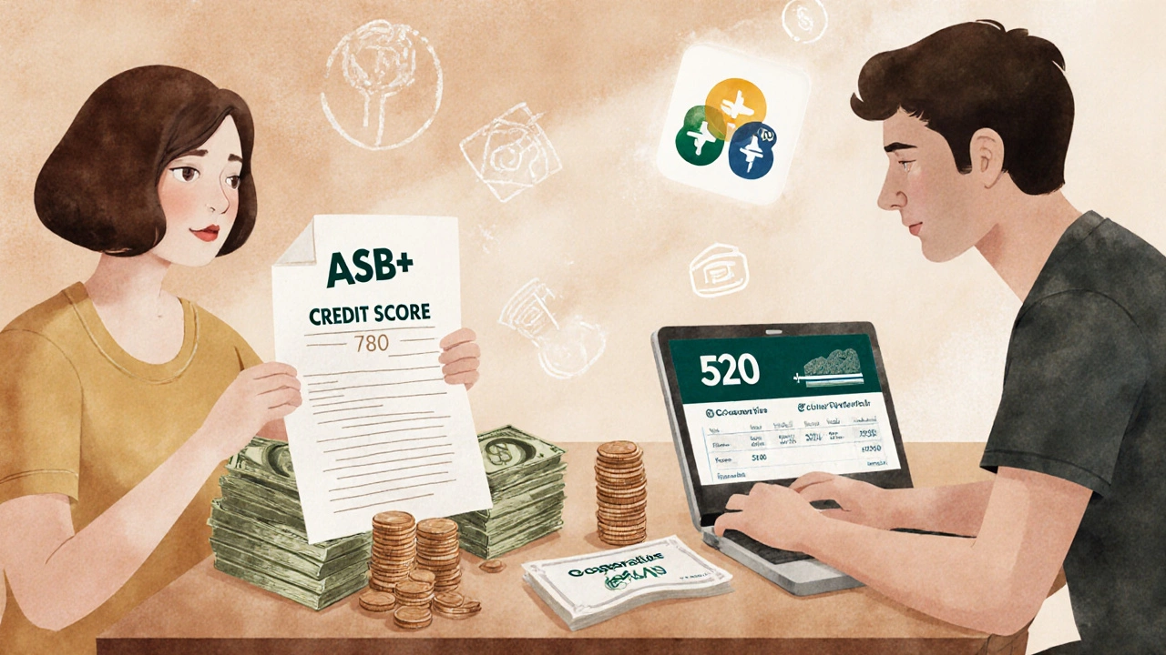 Two people comparing car loan offers at a kitchen table