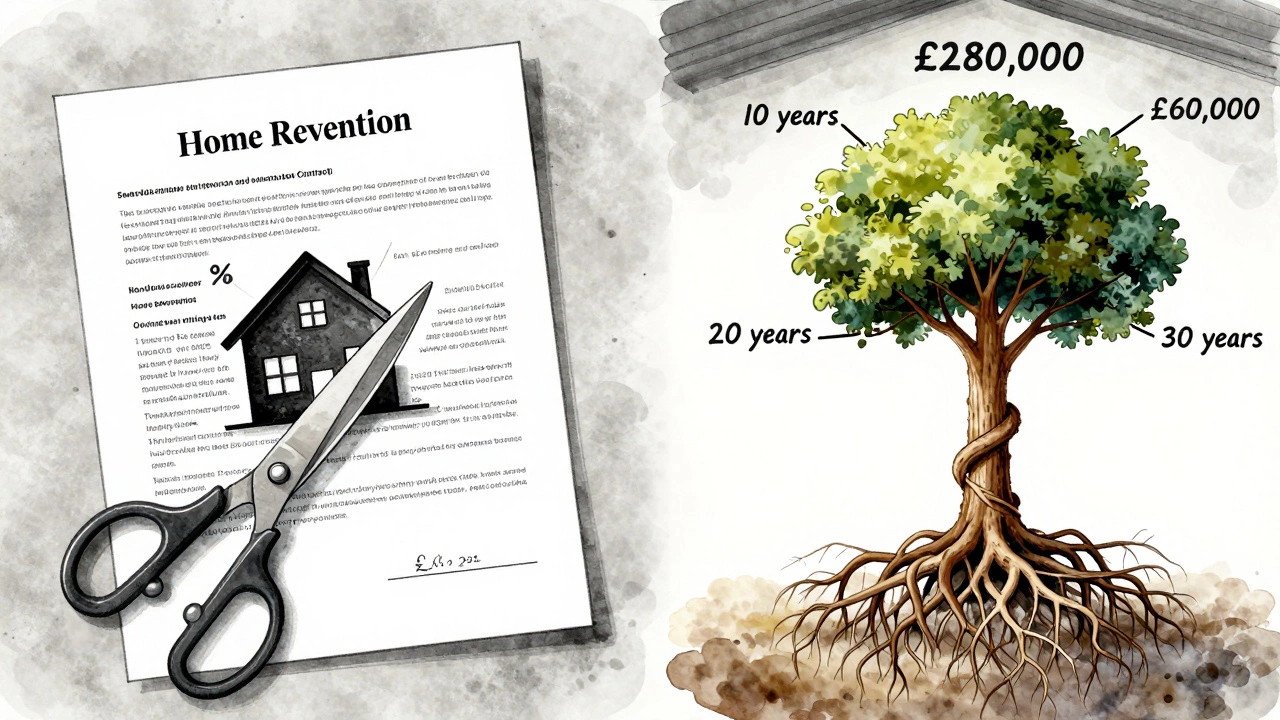 Conceptual split image showing home equity being cut and compound interest growing over time.