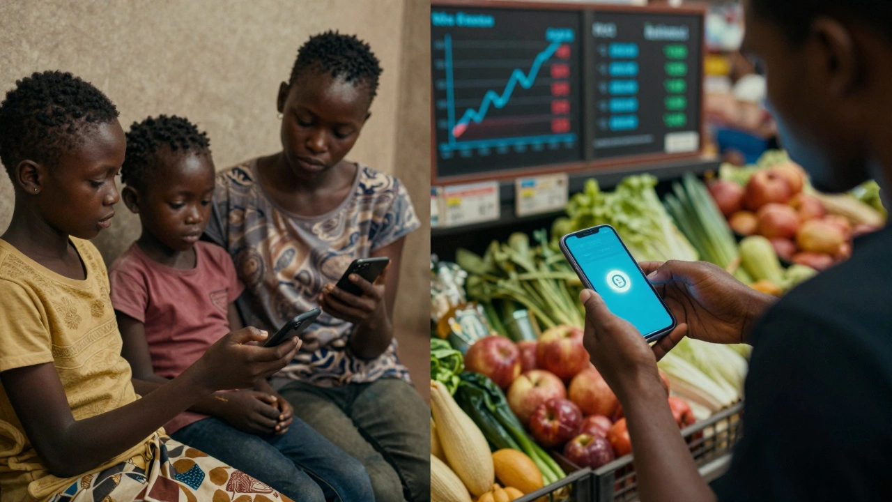 A split image showing crypto use for remittances in Nigeria and daily purchases in Argentina.