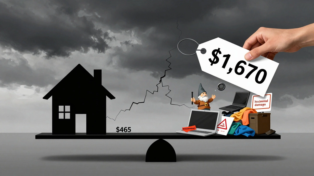 A symbolic scale balancing basic building insurance against over-insured contents.