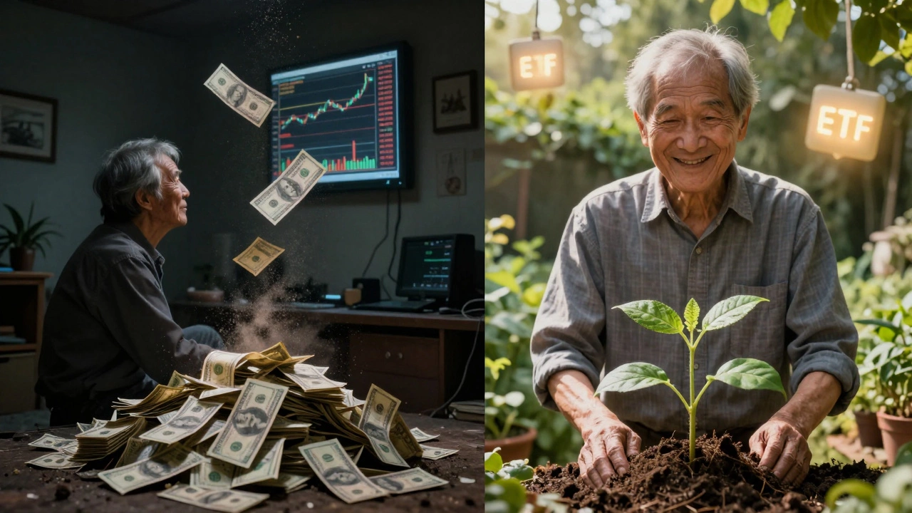 Split image: one side shows decay from inflation, the other shows growth from smart dividend investing.