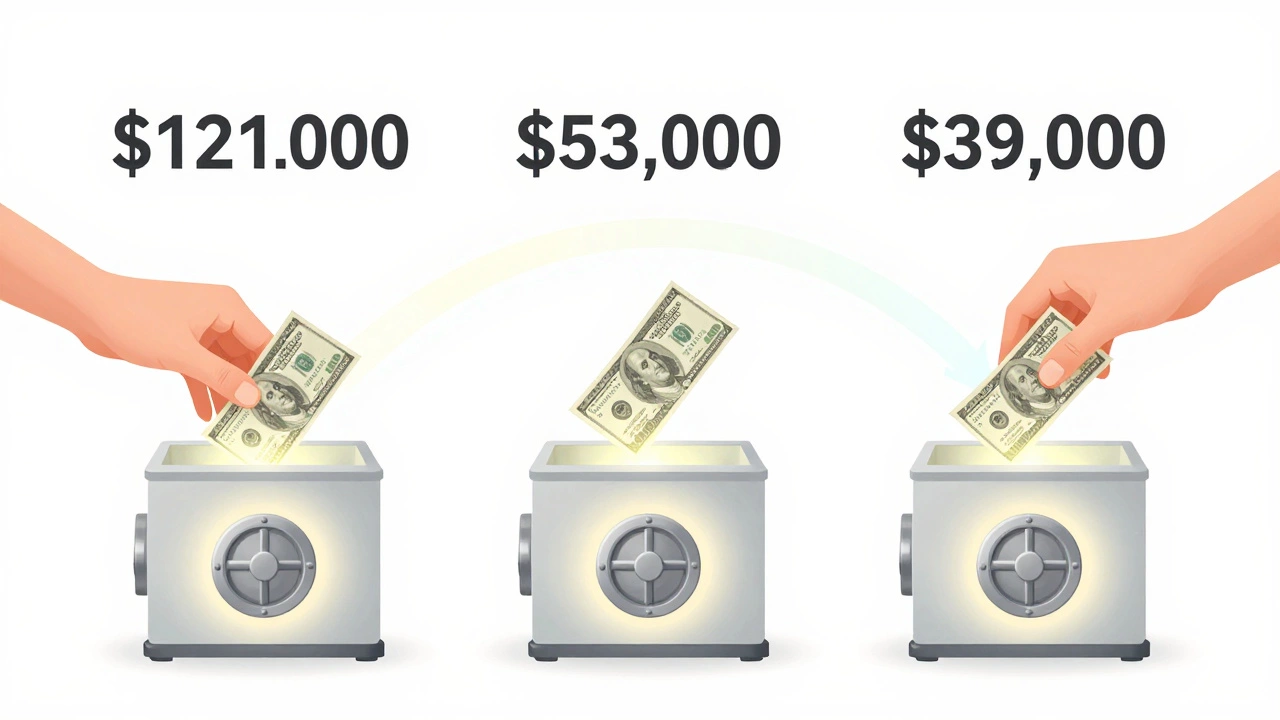 Three hands at different ages dropping 0 into vaults, showing how starting earlier leads to much larger retirement savings.