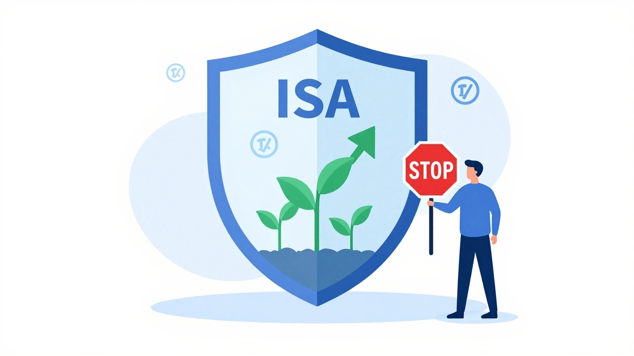 Vector illustration of ISA shield protecting investments from taxes