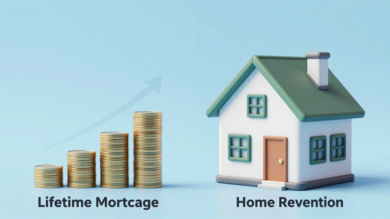 Conceptual art dividing a house to show lifetime mortgage vs home reversion equity release.