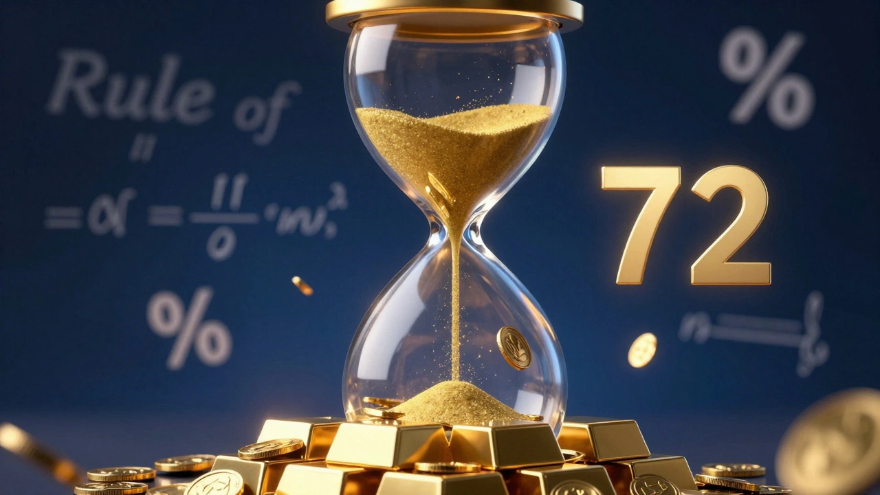 Golden hourglass with coins turning into gold bars, symbolizing compound interest
