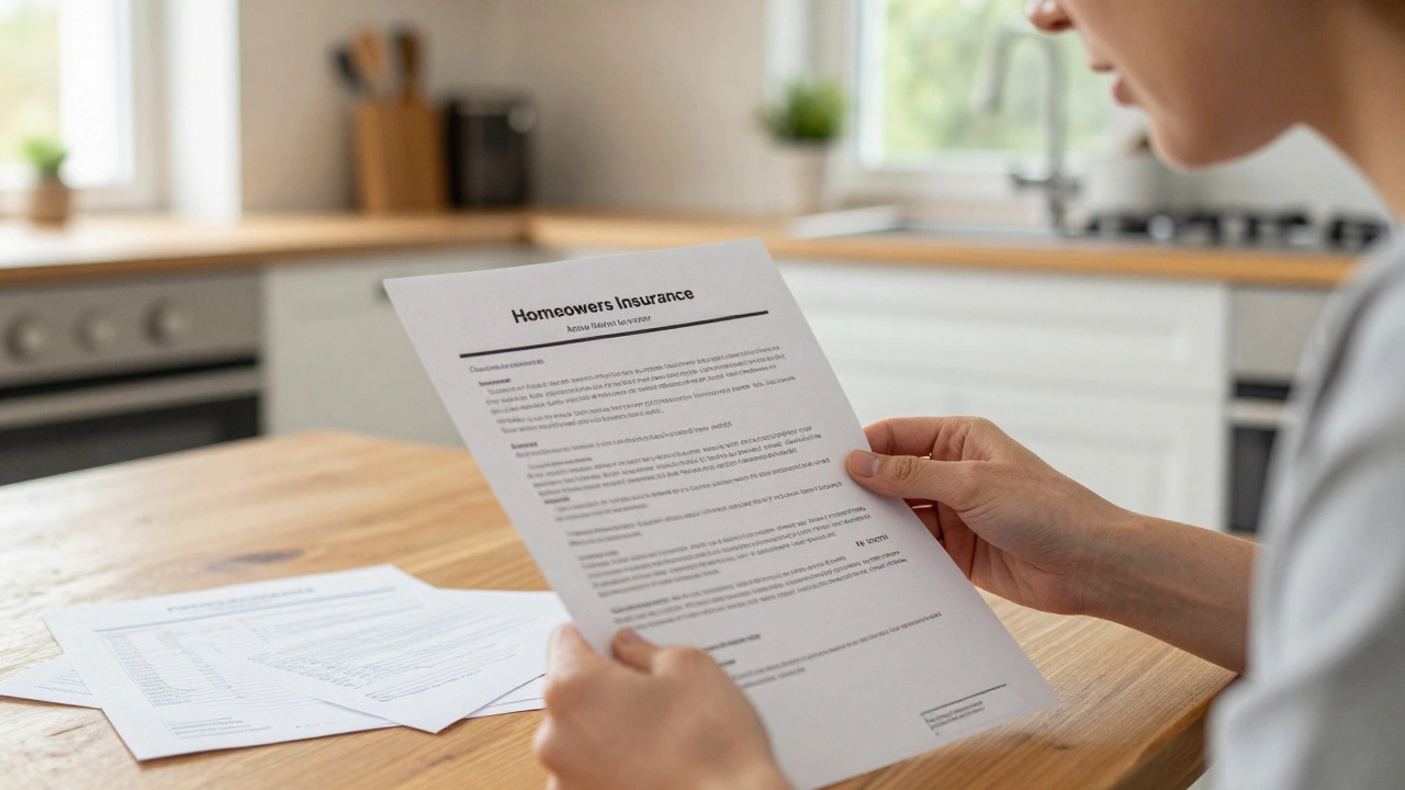 Homeowner reviewing insurance documents at a kitchen table