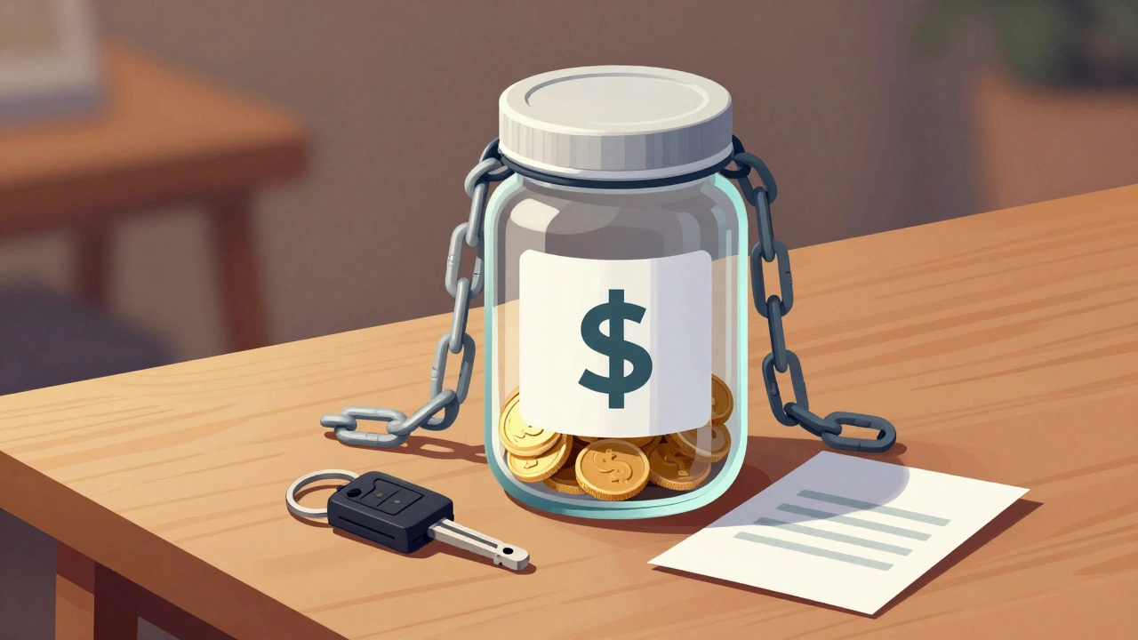 Sealed jar of money with chains, symbolizing illiquidity