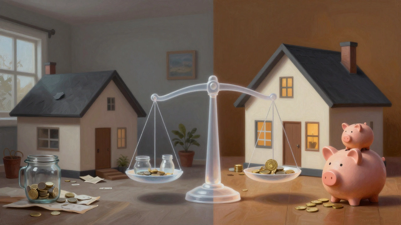 Split image contrasting high income/low assets vs low income/high assets for aid eligibility
