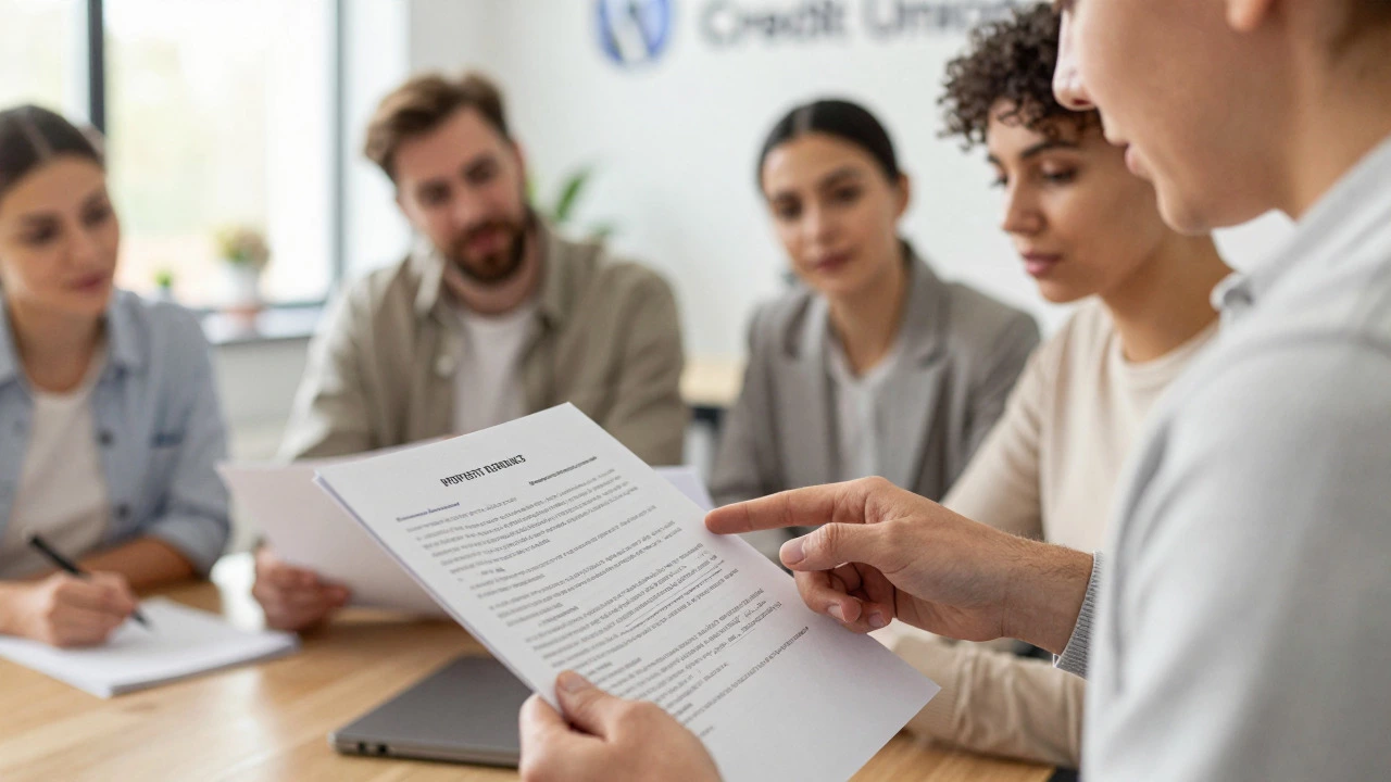 People reviewing loan documents together in a bright office