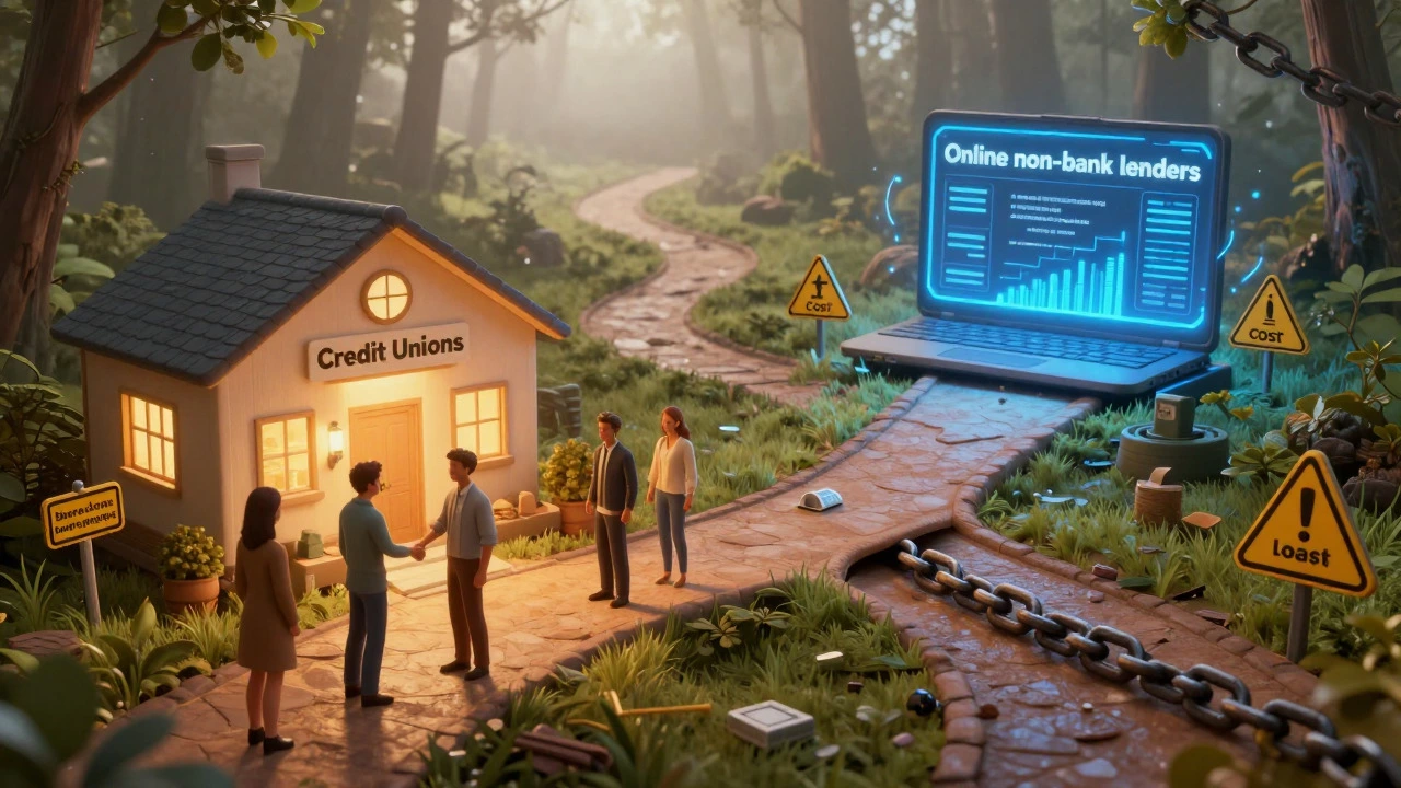 Symbolic paths showing different bad credit loan options