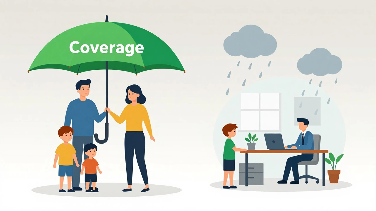 Illustration showing family covered by insurance while others remain exposed