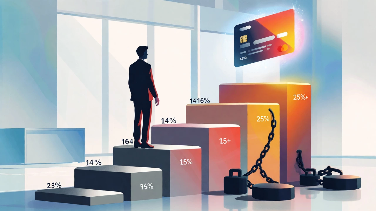 Conceptual illustration showing credit score tiers affecting loan rates