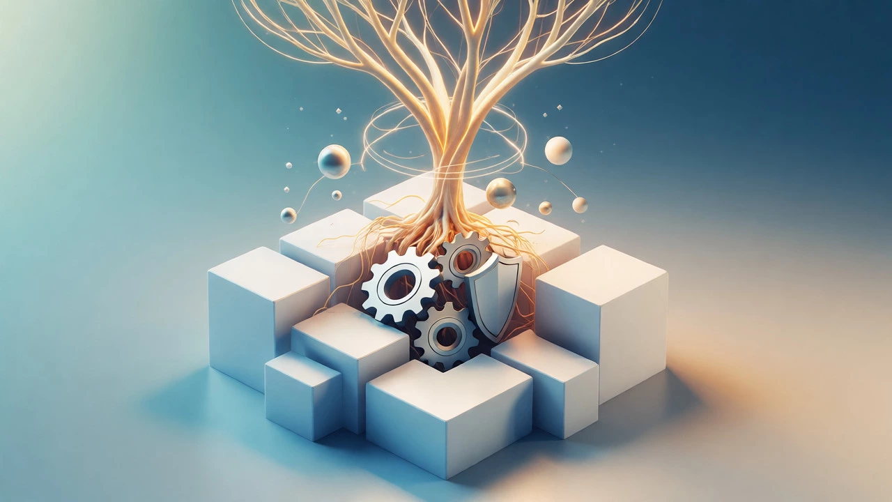 Tree growing from a solid foundation of financial stability blocks