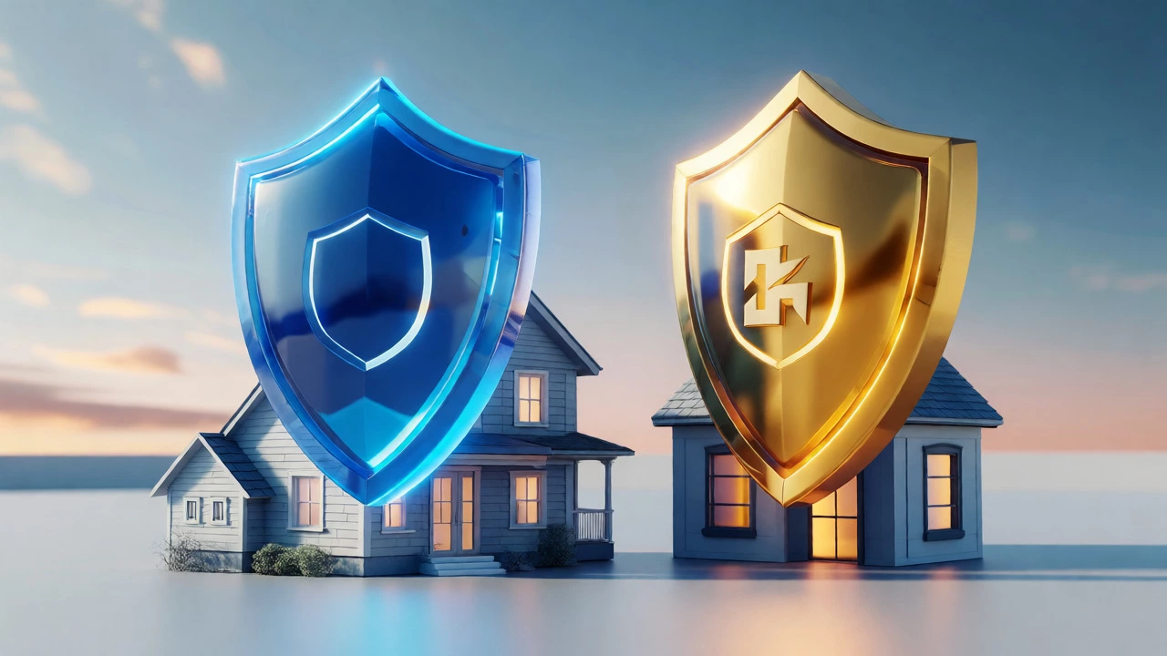 Abstract shields protecting a home and business