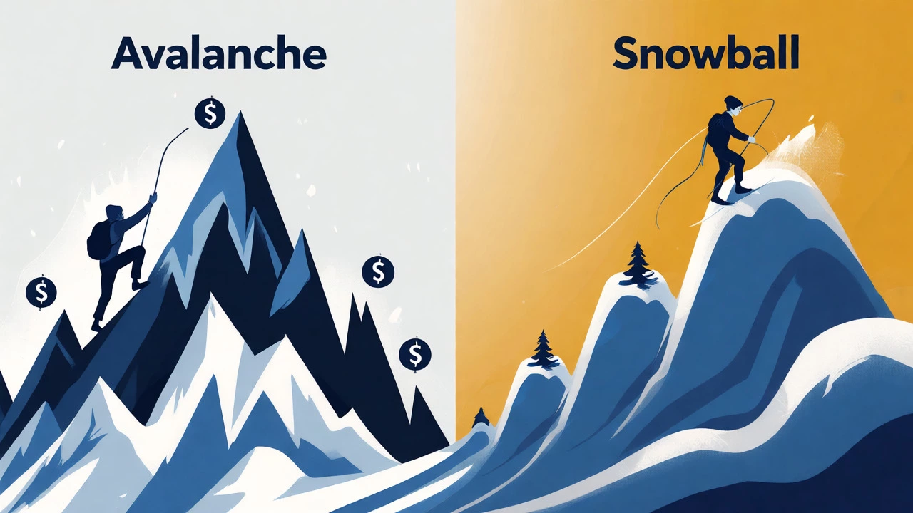 Conceptual art comparing debt avalanche and snowball repayment strategies