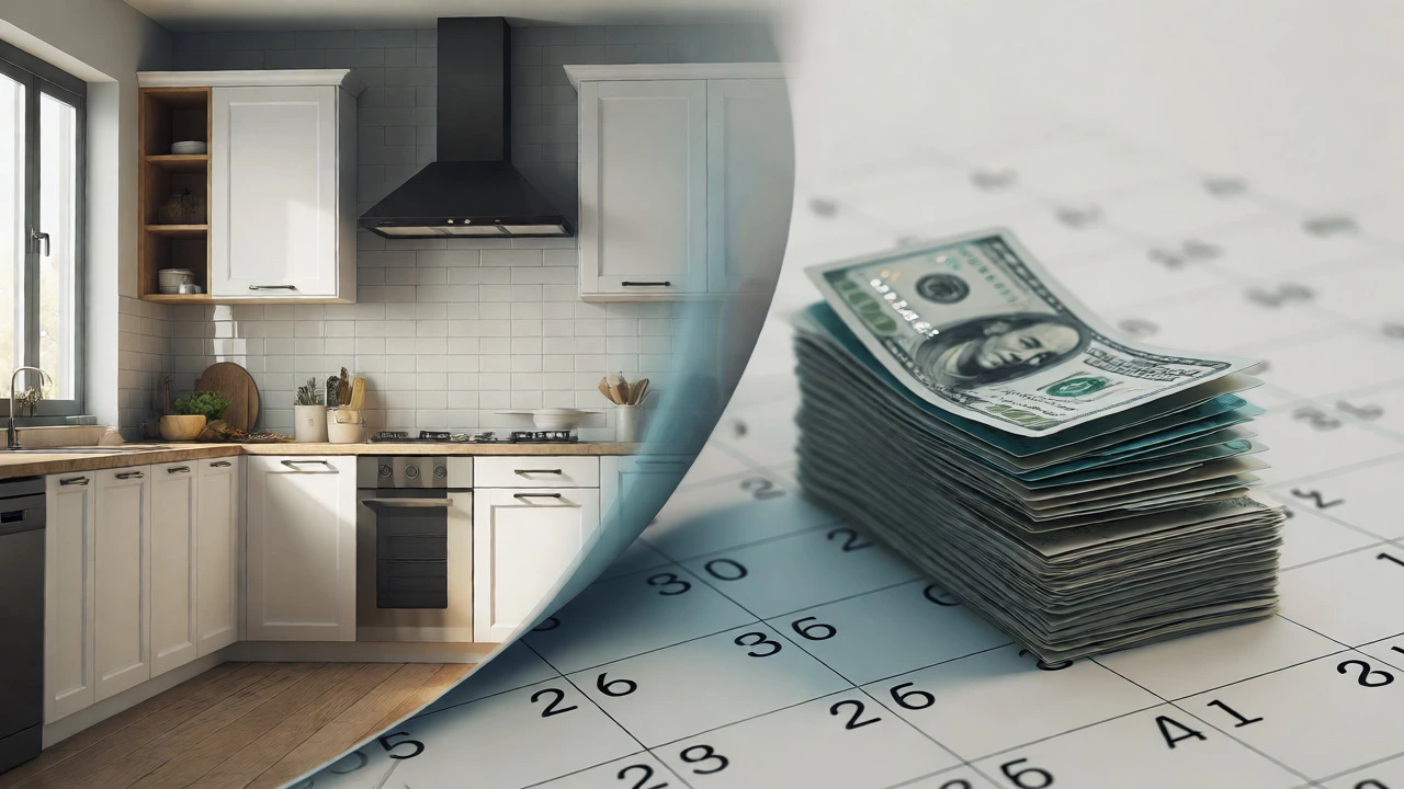 Split scene showing kitchen renovation and debt consolidation concepts